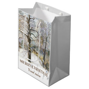 Winter bridge Watercolor painting Medium Gift Bag