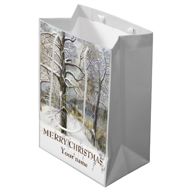 Winter bridge Watercolor painting  Medium Gift Bag (Front Angled)