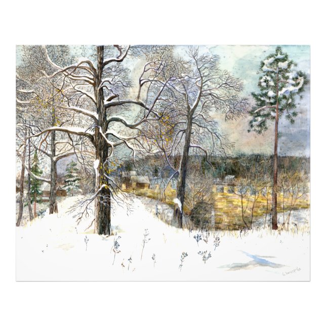 winter bridge Watercolor painting Photo Print (Front)