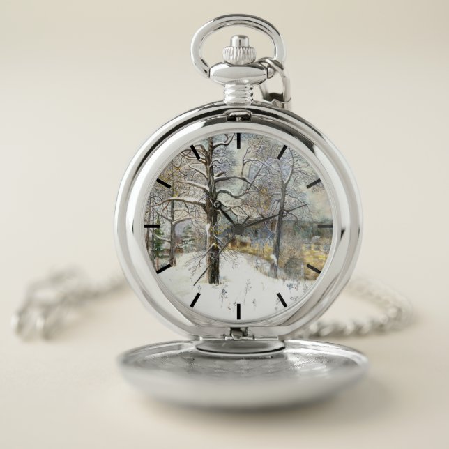 winter bridge Watercolor painting Pocket Watch (Inside)