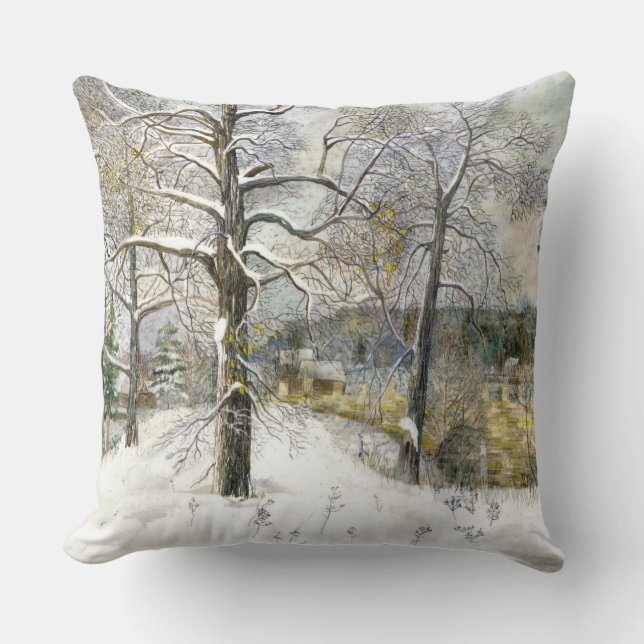 winter bridge Watercolor painting Throw Pillow (Front)