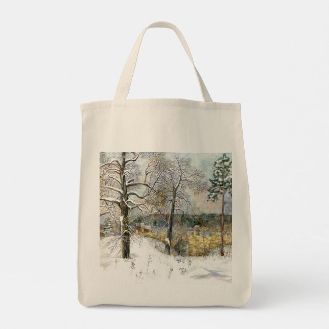 winter bridge Watercolor painting Tote Bag (Back)