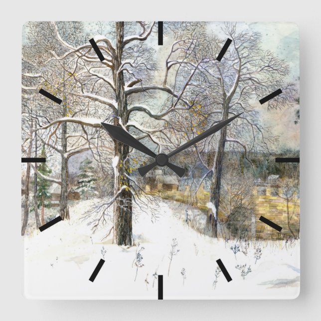 winter bridge watercolor square wall clock (Front)
