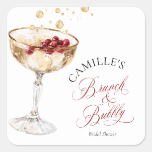 Winter Brunch and Bubbly Bridal Shower Favor Square Sticker