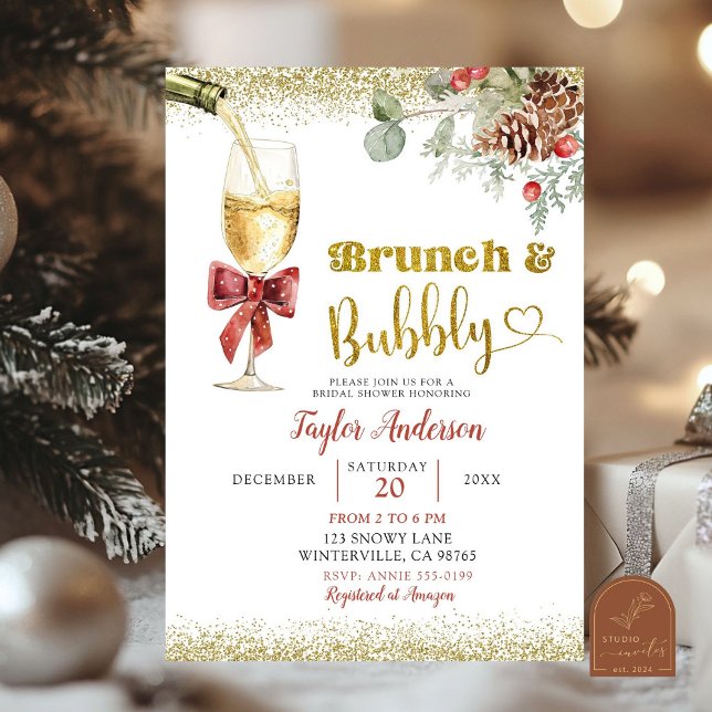 Winter Brunch and Bubbly Champagne Bridal Shower Invitation (Creator Uploaded)