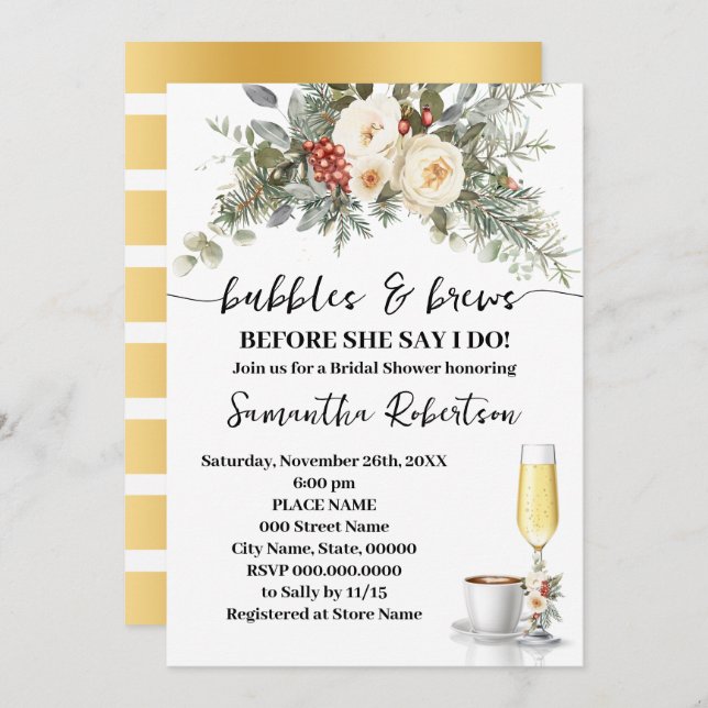 Winter Bubbles & Brews Coffee Bridal Shower Invitation (Front/Back)