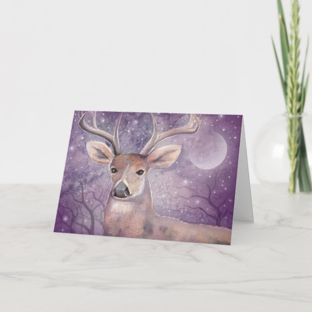 Winter Buck Fantasy Wildlife Holiday Card (Front)