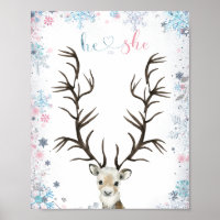 Winter buck or doe gender reveal thumbprint tree 