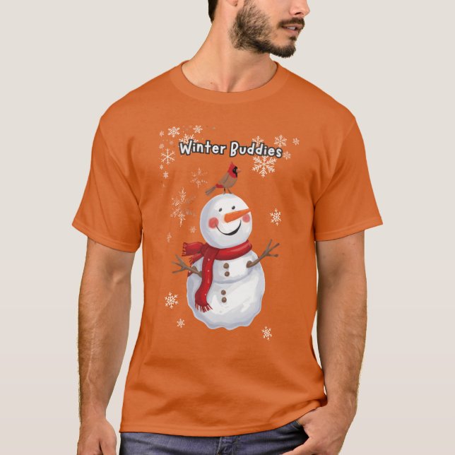 Winter Buddies snowman and bird gift T-Shirt (Front)