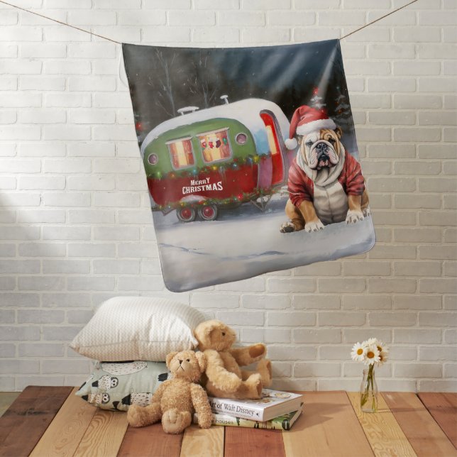 Winter Bulldog Caravan Christmas Adventure  Baby Blanket (In Situ)