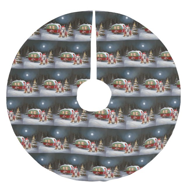 Winter Bulldog Caravan Christmas Adventure  Brushed Polyester Tree Skirt (Front)