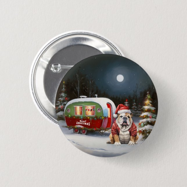 Winter Bulldog Caravan Christmas Adventure  Button (Front & Back)