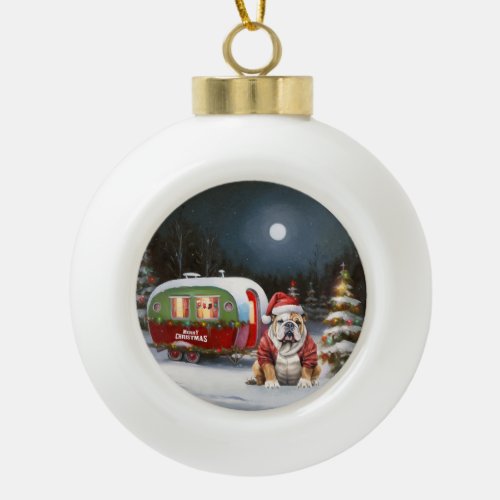 Winter Bulldog Caravan Christmas Adventure  Ceramic Ball Christmas Ornament