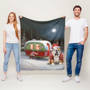 Winter Bulldog Caravan Christmas Adventure Fleece Blanket