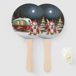Winter Bulldog Caravan Christmas Adventure Hand Fan