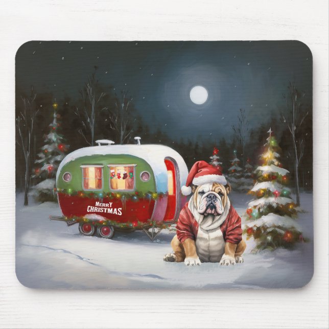 Winter Bulldog Caravan Christmas Adventure  Mouse Pad (Front)
