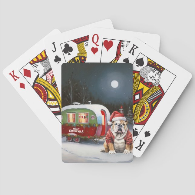 Winter Bulldog Caravan Christmas Adventure  Poker Cards (Back)