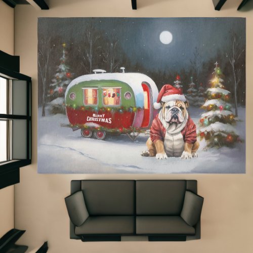 Winter Bulldog Caravan Christmas Adventure Rug