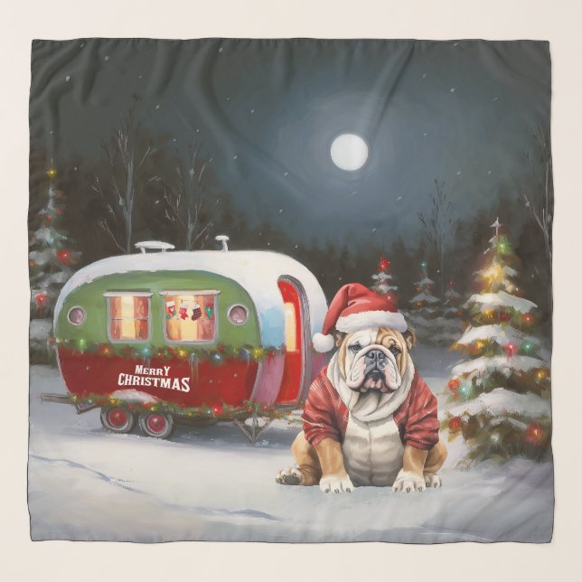 Winter Bulldog Caravan Christmas Adventure  Scarf (Front)