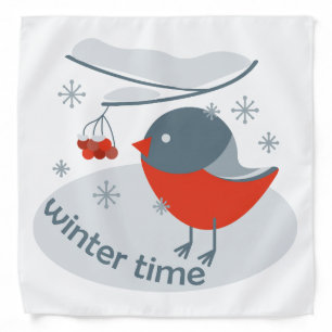 Winter bullfinch bird and red rowan berries bandana