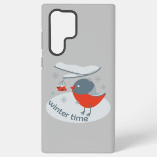 Winter bullfinch bird and red rowan berries samsung galaxy s22 ultra case