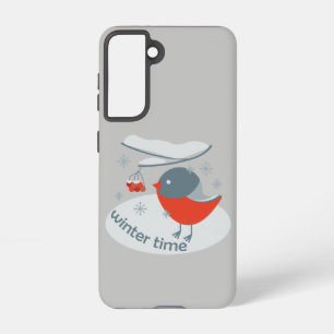 Winter bullfinch bird and red rowan berries samsung galaxy s21 case