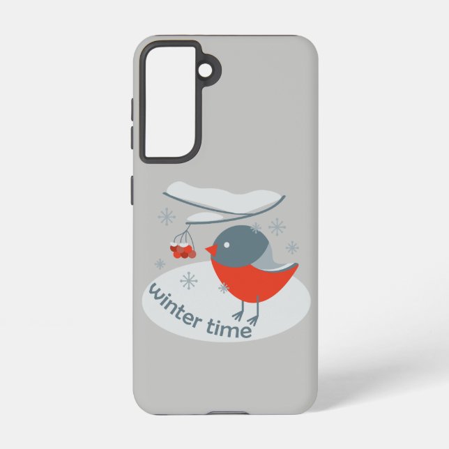 Winter bullfinch bird and red rowan berries samsung galaxy case (Back)