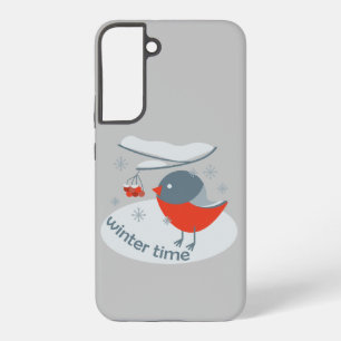 Winter bullfinch bird and red rowan berries samsung galaxy s22+ case