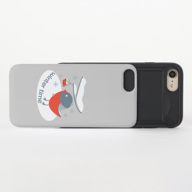 Winter bullfinch bird and red rowan berries uncommon iPhone case (Open)