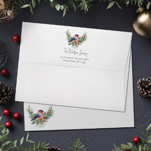 Winter Bullfinch Greenery Christmas Holiday Envelope