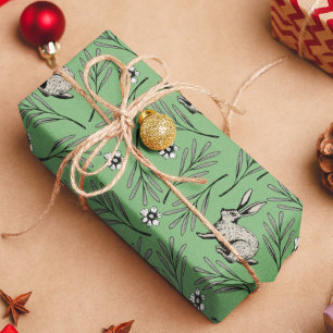 Winter Bunnies Green Holiday Wrapping Paper