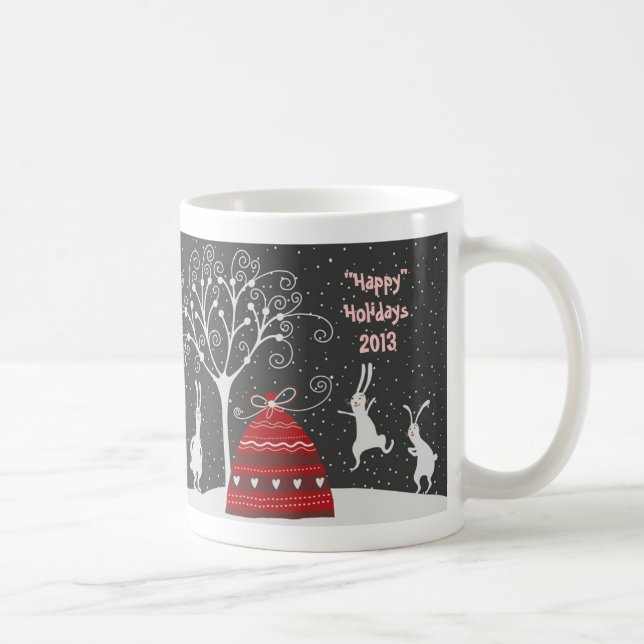Winter Bunny Hoppy Holidays Coffee Mug (Right)