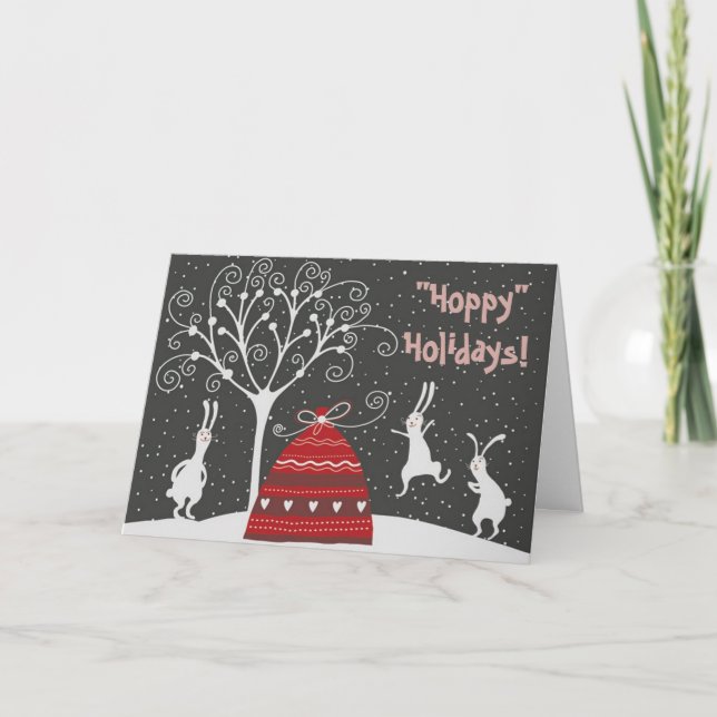 Winter Bunny Hoppy Holidays Greeting Card (Front)