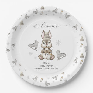 Winter Bunny Ice Skate Baby Shower Welcome Paper Plates