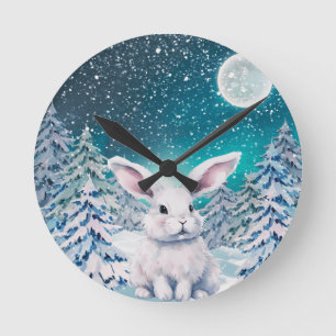 Winter Bunny in Snow Wall Clock