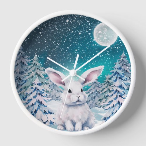 Winter Bunny in Snow Wall Clock