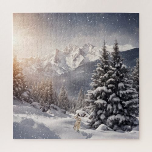 Winter Bunny In Snowflakes Jigsaw Puzzle