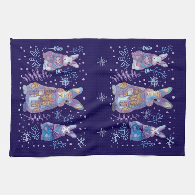 winter bunny kitchen towel (Horizontal)