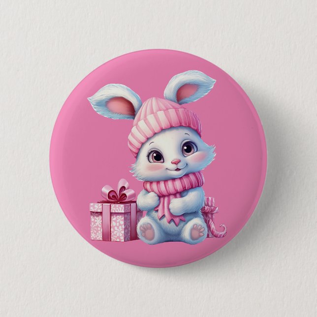 Winter Bunny Rabbit  Button (Front)