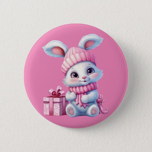 Winter Bunny Rabbit  Button