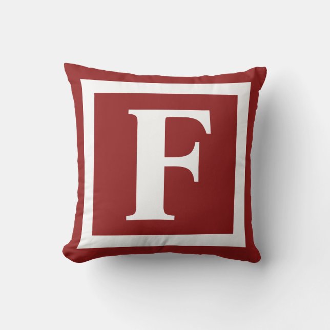Winter Burgundy Bold Monogram Initial Outdoor Pillow (Front)