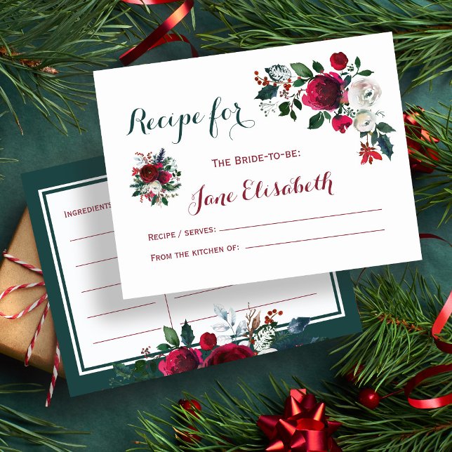Winter burgundy floral bride to be recipe card (Creator Uploaded)