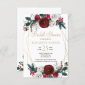 Winter burgundy gold geometric frame bridal shower invitation (Front/Back)