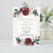 Winter burgundy gold geometric frame bridal shower invitation (Standing Front)