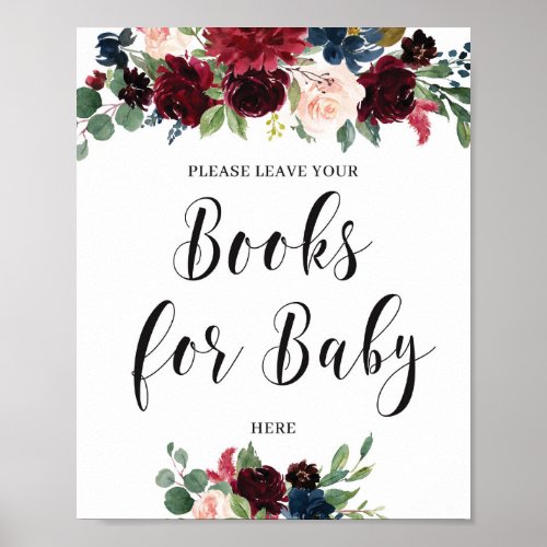 Winter burgundy navy blush floral books for baby poster