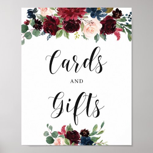 Winter Burgundy Navy Floral Cards and Gifts Sign