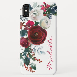 Winter Burgundy Peony Rose Floral Pine Bouquet iPhone XS Max Case