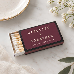 Winter Burgundy Plum Typewriter Wedding Favor Matchboxes