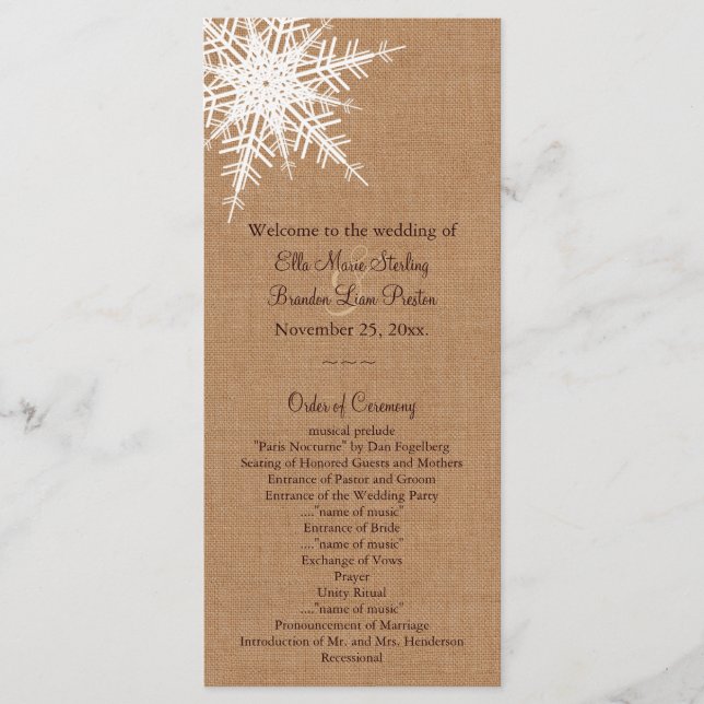 Winter Burlap Wedding Program (Front)