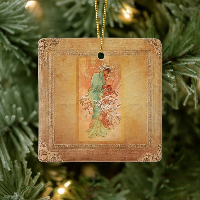 Winter by Alphonse Mucha Ceramic Ornament (Tree)